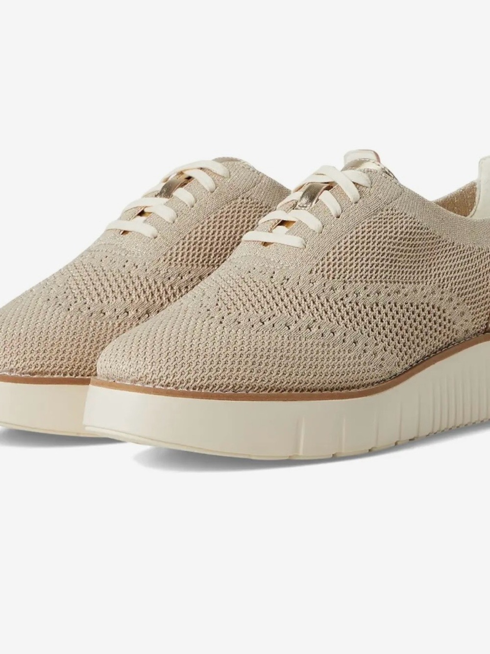 New Cole Haan Grand City Platform Stitchlite Oxfords Ivory/ Gold Metallic 6.5